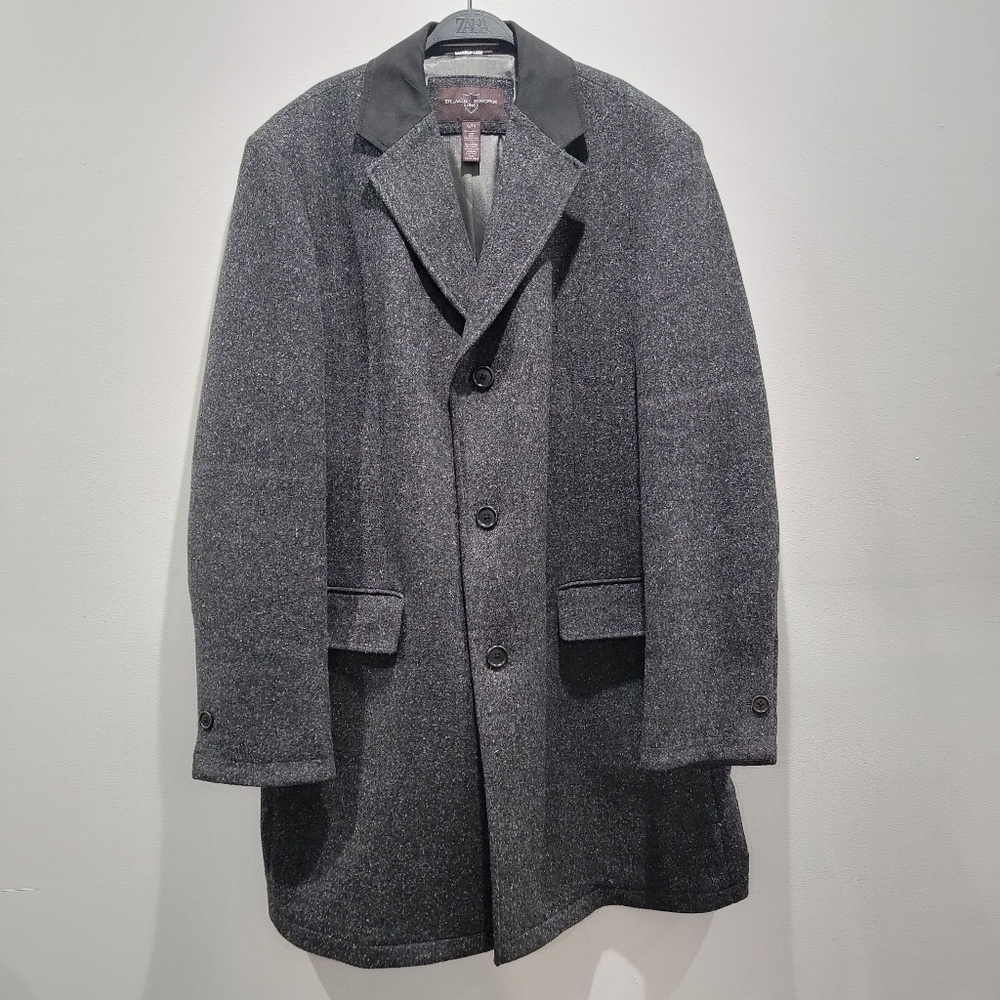 Black & Brown Mens Wool Grey Coat Sz XL